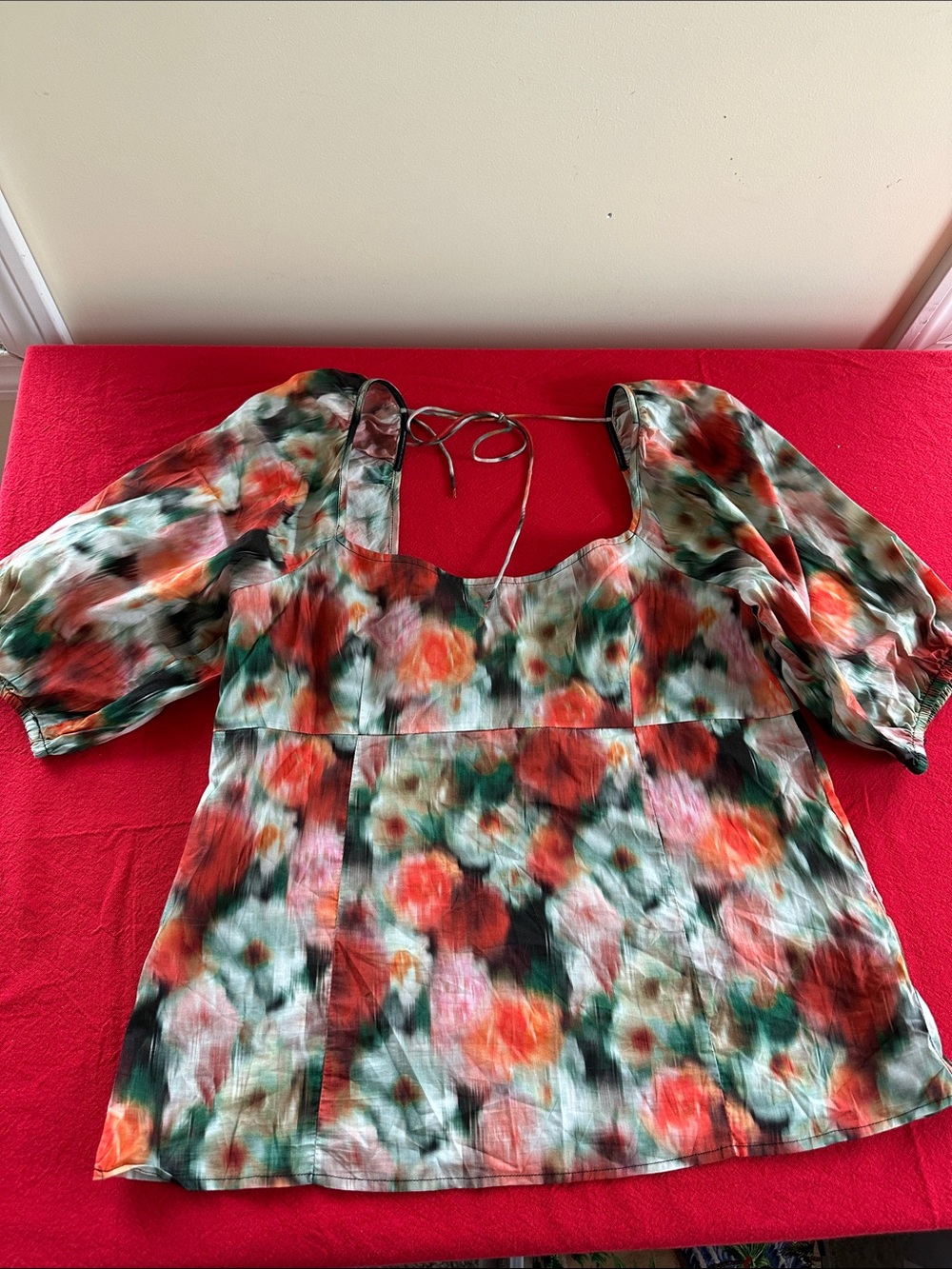 J. Crew Liberty Print “Hazy Days” Floral Square-Neck Tie-Back Blouse Top Size 12